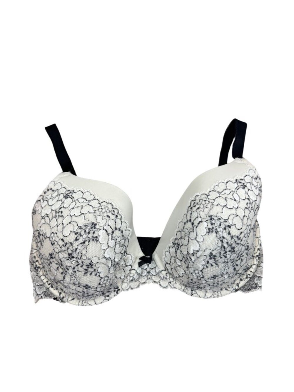 Victoria's Secret Dream Angels Perfect Coverage Bra 34DDD Ivory & Black Lace